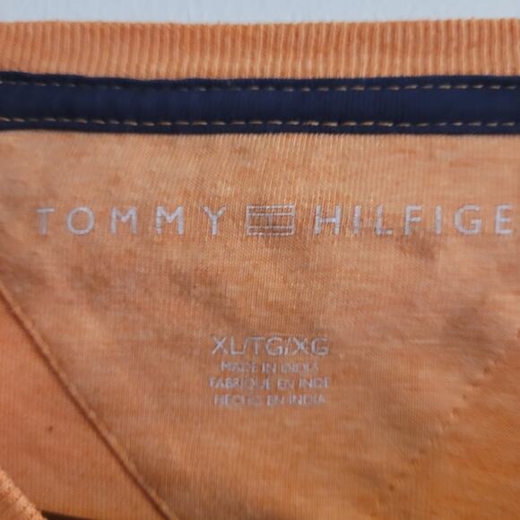 Tommy Hilfiger Men XL V Neck Logo Tee Shirt Orange Rust Brown Minimalist Casual - Picture 4 of 6
